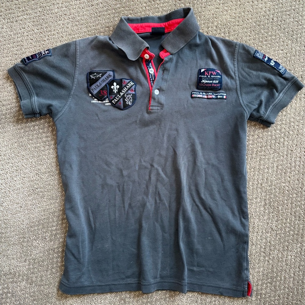 Paul & Shark Gray and Red Polo Shirt Casual Sporty size M big boy